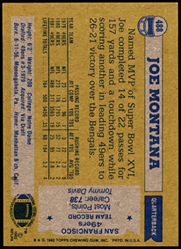 1982 Topps 488 Joe Montana San Francisco 49ers (Foci Kártya) NM 49ers Notre Dame