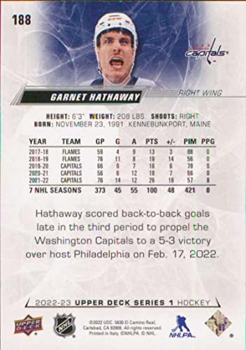 2022-23 Felső szint 188 Garnet Hathaway Washington Capitals Sorozat 1 NHL Jégkorong Trading Card