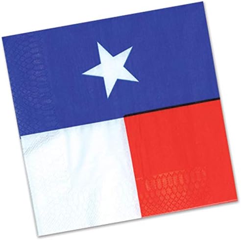 Beistle 16 Darab 2-Rétegű Texas Lone Star Állami Zászló Ebéd Papír Szalvéták Nyugati Edények Party Kellékek, 6.5 x 6.5, Piros/Fehér/Kék