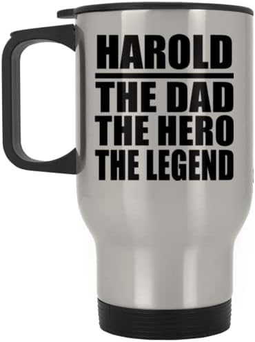 Designsify Harold Az Apa Hős A Legenda, Ezüst Utazási Bögre 14oz Rozsdamentes Acél Szigetelt Dobon, Ajándékok Születésnapi