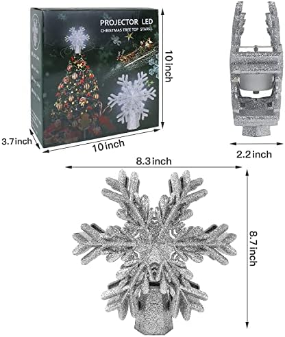 Karácsonyfa Csillag Topper, karácsonyfa Topper Fény, LED-es Hópehely Projektor led, 3D Világító Csillogás Hó karácsonyfa