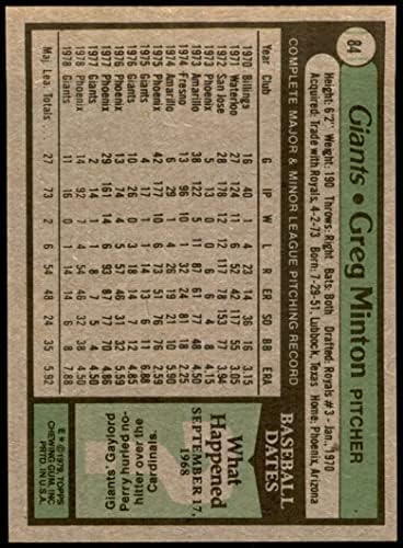 1979 Topps 84 Greg Minton San Francisco Giants (Baseball Kártya) EX/MT Óriások