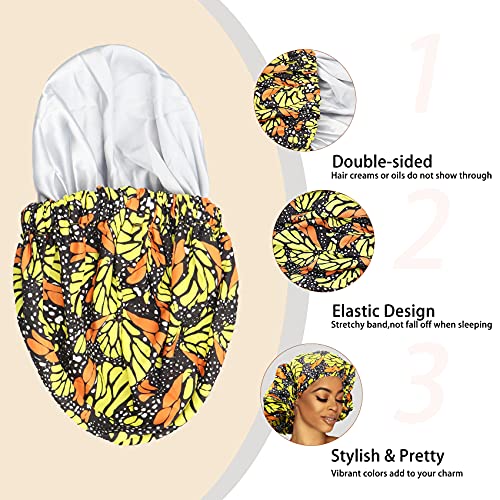 6 Csomag kétrétegű Szatén Bonnet a Nők, Selyem Afrikai Nyomtatás Aludni Kap fejkendőt Nagy Fej Wrap Puha Éjjel Alszik a Kalap