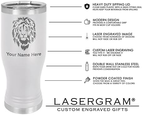 LaserGram 14oz Vákuum Szigetelt Pilsner Bögre, Kínai Szerelmi Szimbólum, Személyre szabott Gravírozás Tartalmazza (Fehér)