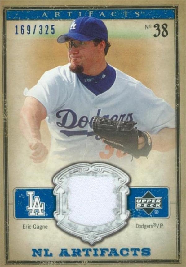 Eric Gagne játékos kopott jersey-i javítás baseball kártya (Los Angeles Dodgers) 2006 Felső szint NL Leletek NLEG LE 169/325