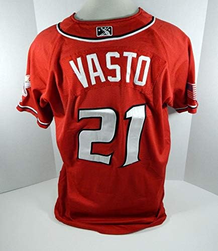 2018 Albuquerque Izotópok Jerry Vasto 21 Játékban Használt Piros Jersey - Játék Használt MLB Mezek