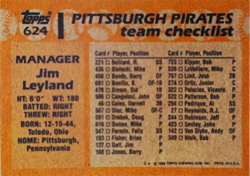 1988 Topps Baseball Kártya 624 Jim Leyland