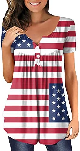 Július 4-én Tunika Maximum a Nők Amerikai Zászló Elrejteni Has póló Nyári Alkalmi, Rövid Ujjú Gomb V Nyakú Blúz
