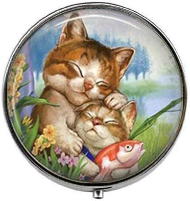 Aranyos Cica Simogatás Macskák Ölelkezés Cica - Art Fotó Tabletta Doboz Varázsa Tabletta Doboz - Üveg Candy Doboz
