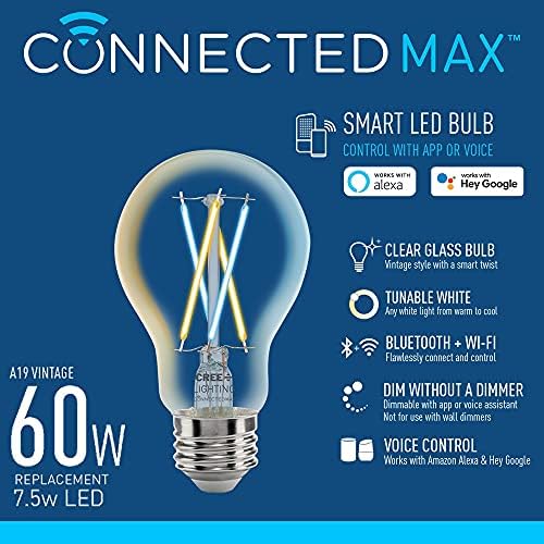 Cree Világítás Csatlakozó Max Smart Led Vintage üvegszál Izzó 19 60W Hangolható Fehér, 2,4 Ghz-es, Működik, Alexa, a Google