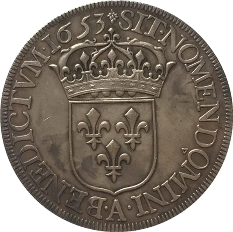 1653 francia Érmék Tiszta Réz ezüstözött Antik Ezüst Dolláros Érmék kézműves Gyűjtemény Csapás