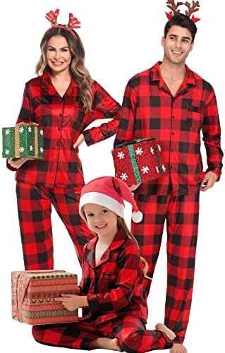 SWOMOG Megfelelő Családi Karácsonyi Pizsama Szett Hosszú Ujjú Fesztivál Fél Pj Készlet Meleg Gyapjú Gomb-Le Hálóruházat