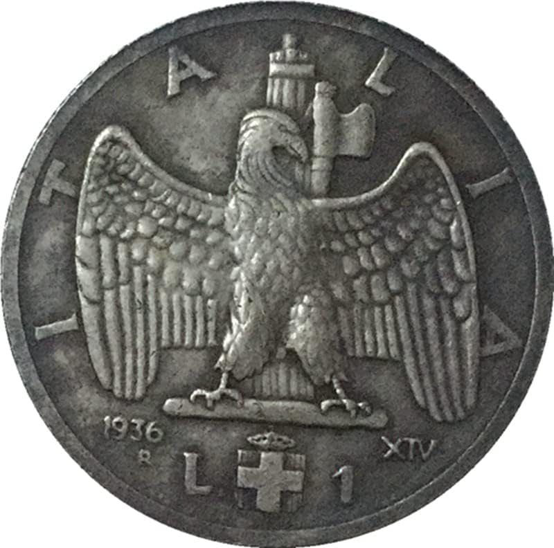 1936 olasz Érme 1 Líra Tiszta Réz ezüstözött Antik Ezüst Érme Kézműves fújható