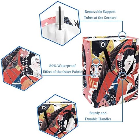 A japán Nők Kártya Nyomtatás Összecsukható Szennyesben, 60L Vízálló Szennyes Kosarat Mosás Bin Ruhák, Játékok Tárolására