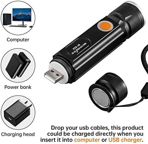 SKYFIRE Újratölthető Mágneses Elemlámpák (USB Tartozék), Nagyítható Vízálló Multifunkciós Lámpa Campping, Éjszakai Séta,