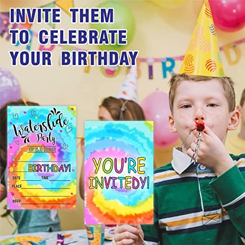 Nyakkendő Festék Szülinapi Meghívókat - Csúszdán Fél - Születésnapi Meghívót Kártyák（20-Ig) A Borítékokat, Töltse Ki A Stílus