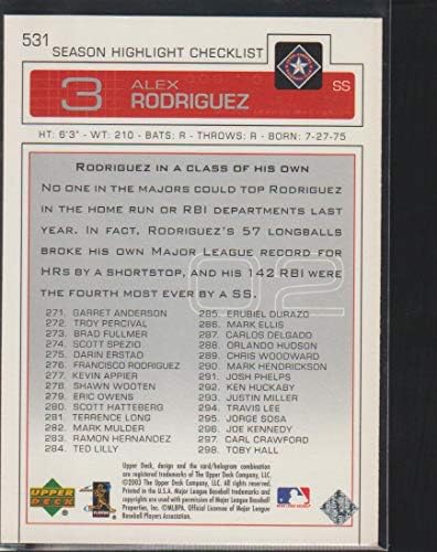 Alex Rodriguez (Baseball Kártya) 2003 Felső Szint - [Alap] 531