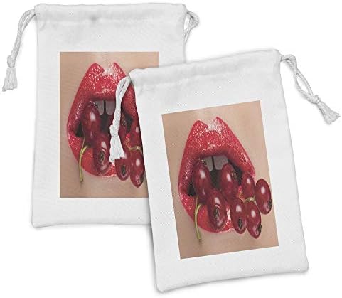 Ambesonne Ajkak Szövet táska 2, Zamatos Mount Tartja Piros Jelenlegi Berry Ág Illusztráció Hyperrealistic Kép, Kis Zsinórral
