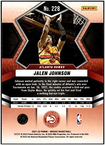 JALEN JOHNSON RC 2021-22 Panini Mozaik Újoncok 228 ÚJONC NM+-MT+ NBA Kosárlabda Hawks