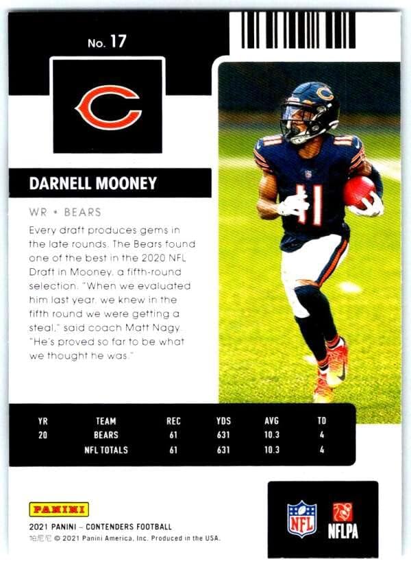 2021 Panini Versenyző bérlet 17 Darnell Mooney Chicago Bears NFL Labdarúgó-Trading Card