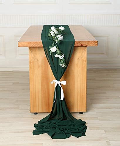 SHERWAY 27 x 216 Centis Vadász Zöld Szatén Esküvői asztali Futó, Extra Hosszú 18FT Zöld Terítő Táblázat Overlay, Falusi Esküvő