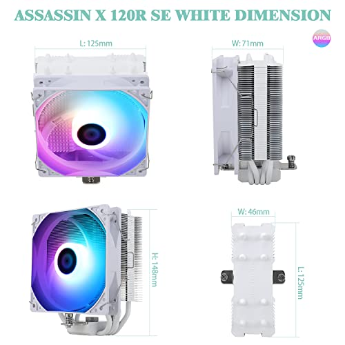 Thermalright AssassinX120 R SE Fehér ARGB CPU Levegő Hűvösebb, AX120 R SE Fehér, 4 Hő Csövek, TL-C12CW-S PWM Csendes Ventilátor