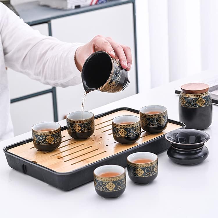 fanquare Kínai Arany Kerámia kung-fu Tea, a Japán Utazási Tea Szett Tálcával, Hordozható Táska, Fekete Teáskanna, teaszűrő