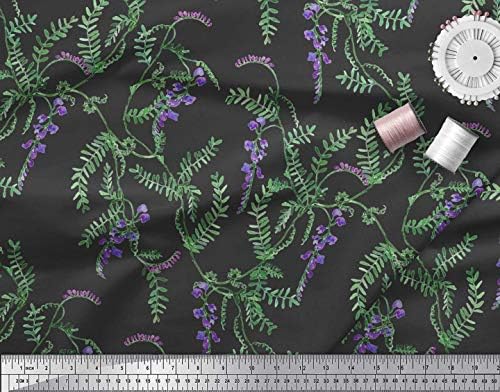 Soimoi Fekete Pamut Jersey Anyagból Levelek & Sweet Pea virágmintás Anyag által Udvaron 58 cm Széles