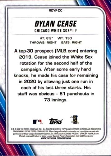 2020 Bowman Chrome az Év Újonca Kedvencek Refraktorok ROYF-DC Dylan Megszűnik a Chicago White Sox Baseball Kártya