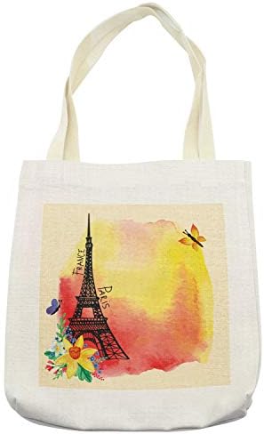 Ambesonne Paris Táska, Romantikus, Virágos Akvarell Kép Eiffel-Pillangó francia Történelmi Örökség Művészet, Szövet Textília