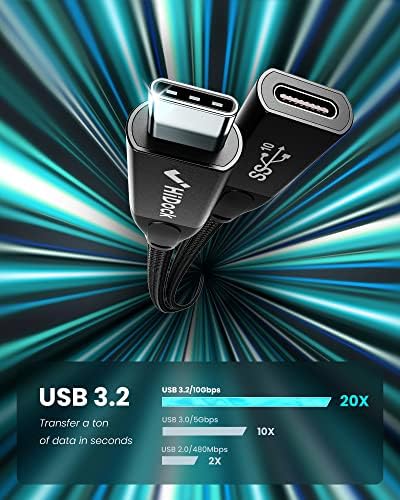 HiDock USB-C Hosszabbító Kábel (3.3 ft/10 gbps), USB-3.2 C Típusú Férfi-Nő Kiterjesztését 100W/5A Gyors Töltés & Sync Extender
