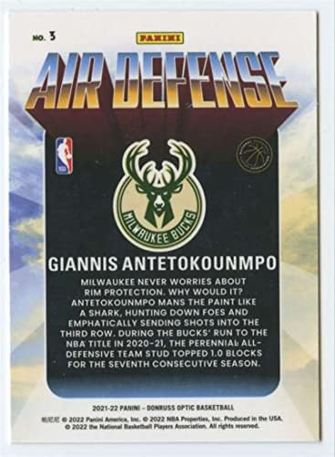 2021-22 Donruss Optikai légvédelmi 3 Giannis Antetokounmpo Milwaukee Bucks NBA Kosárlabda Trading Card