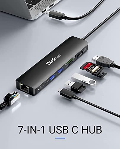USB 3.1 C-USB Kábel-5FT + Dockteck 7 az 1-ben USB-C Hub 4K-60Hz HDMI, 1 gbps Ethernet,