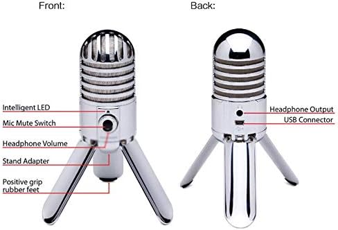 RTBBYU Asztali Felvétel Kondenzátor Mikrofon Fold-Hátsó Lábai Kialakítás, USB Kábel, hordtáska,a Számítógép (Szín : Chrome)
