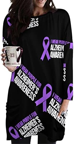 Az Alzheimer-Kór Tudatosság Női Hosszú Ujjú Ruha, T-Ing, Alkalmi Felső Legénység Nyak Tees a Zsebek