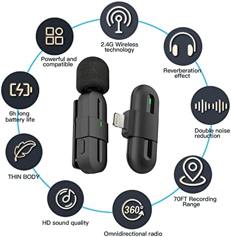 fatyehx Vezeték nélküli Csiptetős Mikrofon iPhone&ipad készülékhez, Vezeték nélküli 2 Párosított zajcsökkentés Vezeték nélküli