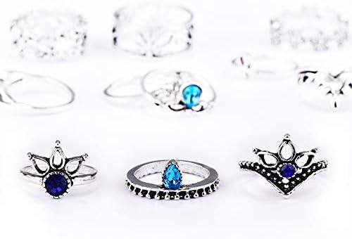 2023 Új Vintage Faragott Gyűrű Üreges Gyémánt Szett 13 Db Női Gyűrű Készlet Polimer Gyűrűk (Többszínű, Egy Méret)
